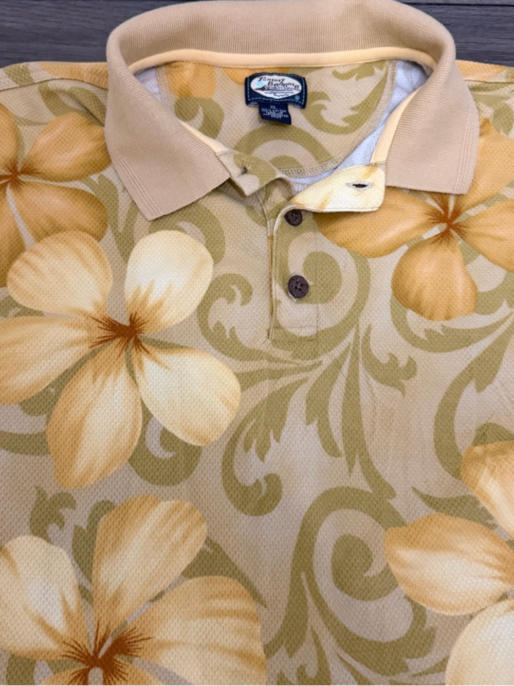 Tommy Bahama Yellow Floral Polo Shirt XL
